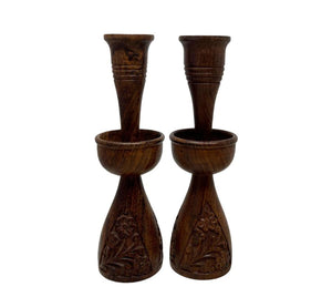 Vintage Carved Wooden Candle Holders