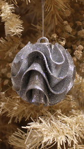 Ruffled Silver Glitter Ornament