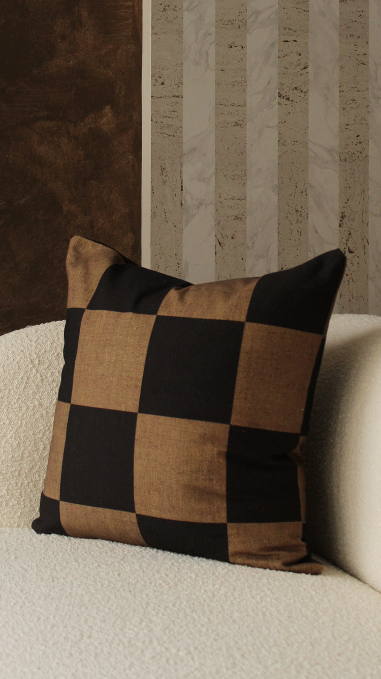 Brown Checkered Pillow Cover