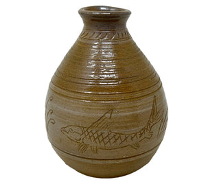 Vintage Carved Clay Fish Vase